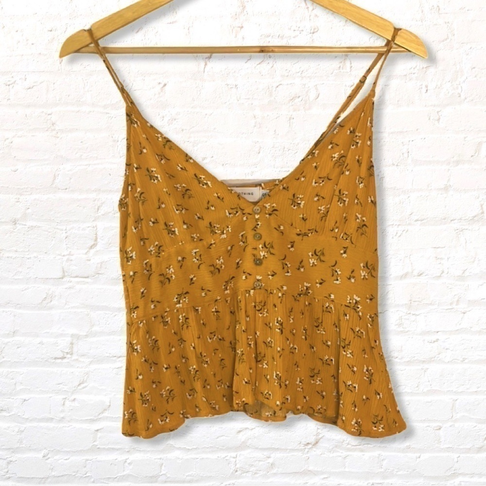 Nectar Clothing Floral Crinkled Gauze Peplum Top Size Small Gold